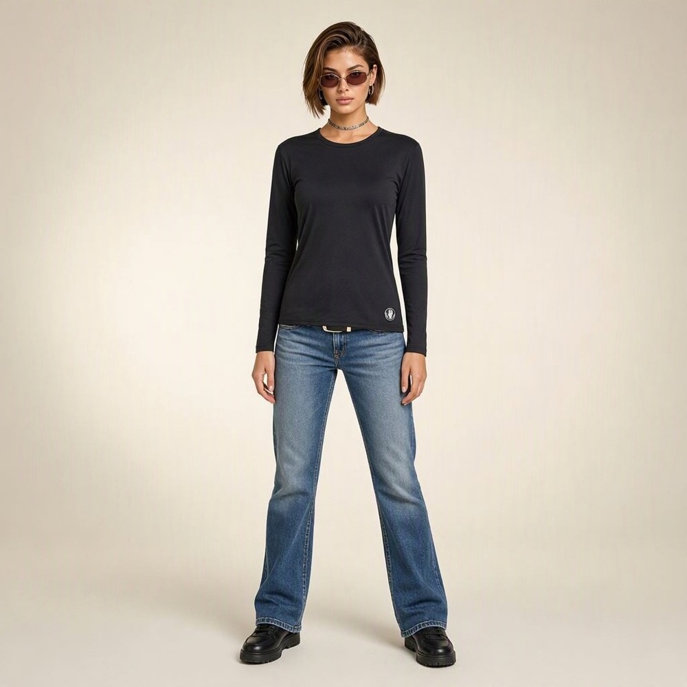 Y2K Minimalist Layering Body Glove Black Long Sleeve Crew Neck Top Size M